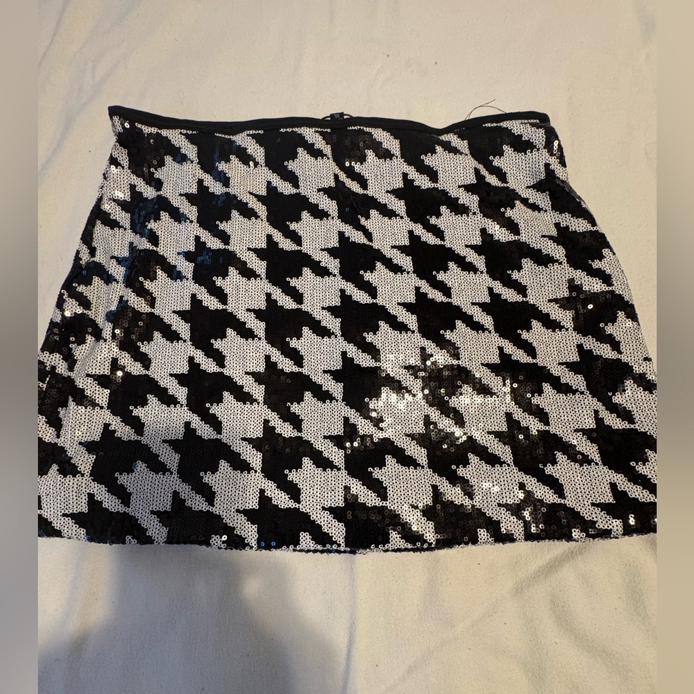 Black and White Houndstooth Sequin Skirt